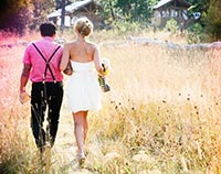bride and groom walking together after outdoor wedding at Willow-Witt Ranch