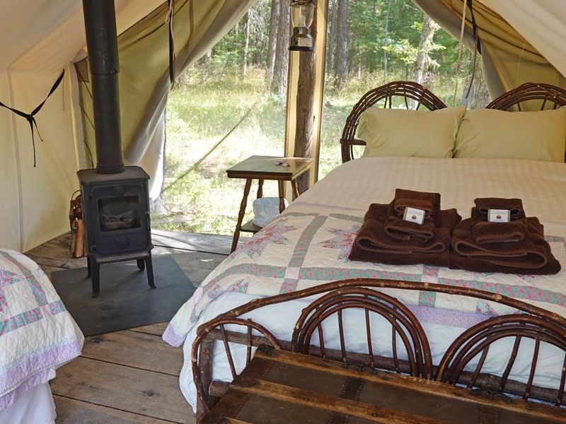 cozy furnished wall tent interior