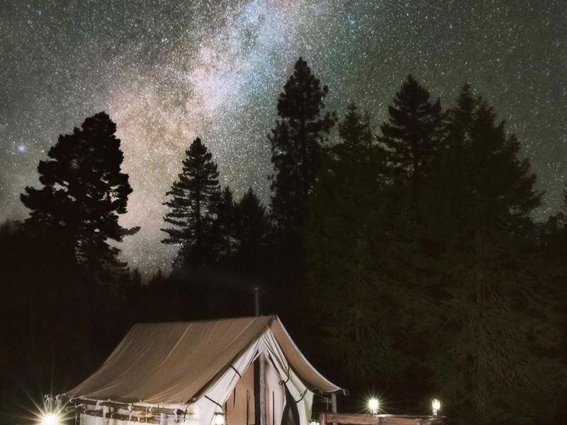 long exposure night shot of Milky Way over wall tent at Willow-Witt Ranch Campground