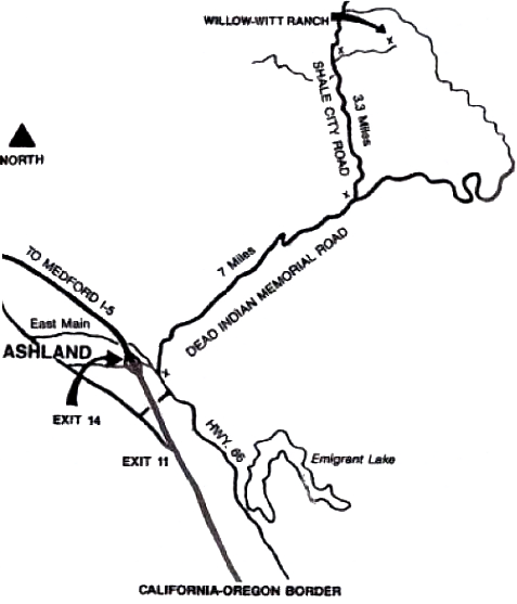 map to Willow-Witt Ranch from Ashland, Oregon