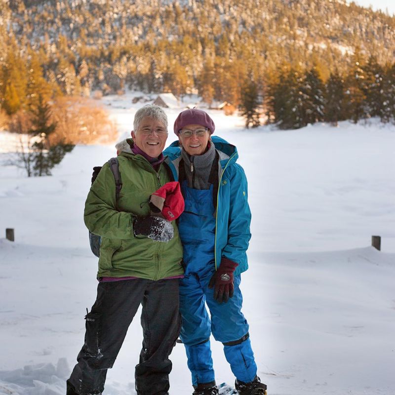 Lanita and Suzanne on annual New Year's Day snowshoe hike