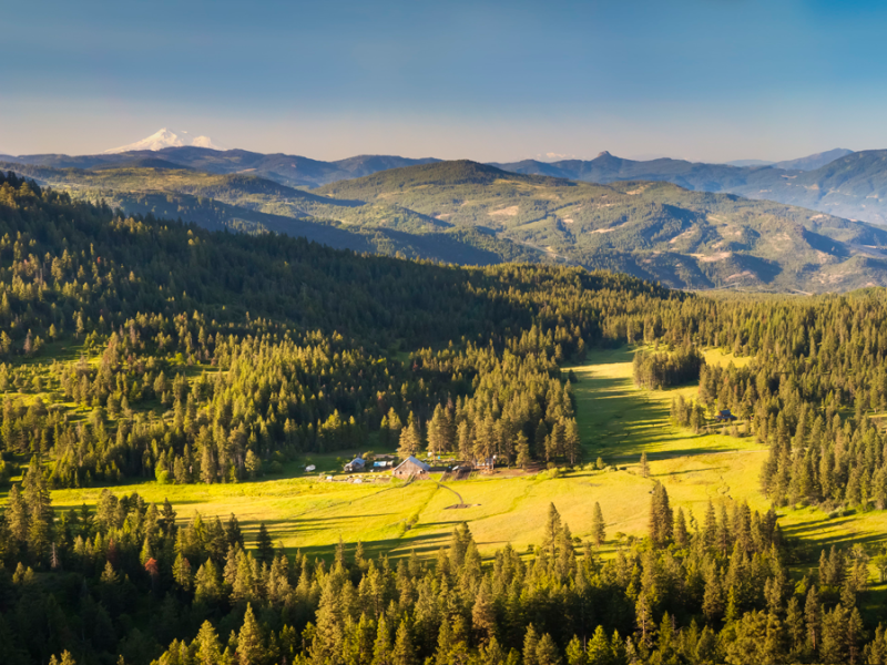 Willow-Witt Ranch valley and mountains beyond in glow of summer evening sunshine