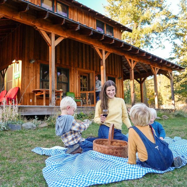 family picnic during a farm stay at the Meadow House